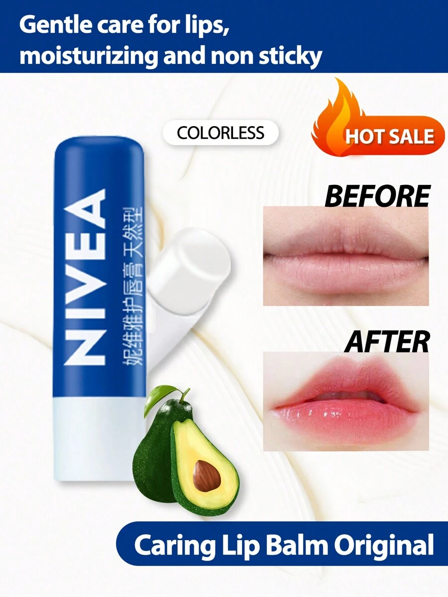 NIVEA 唇部护理润唇膏 4.8g 无色，原装，含乳木果油、荷荷巴油和鳄梨油，保湿唇部护理，全天唇部保湿，100% 天然配方，减少唇部细纹 润唇膏 唇妆 - Original 4.8g - 查看 1