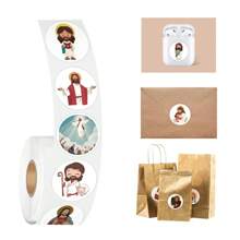 500 piezas Pegatinas de rollo con cinta circular-Pegatinas de Jesús Vinilos para scrapbooking, diarios, portátiles, parachoques, monopatines, botellas de agua, computadoras, teléfonos, dibujos animados, anime - Multicolor - Ver 3