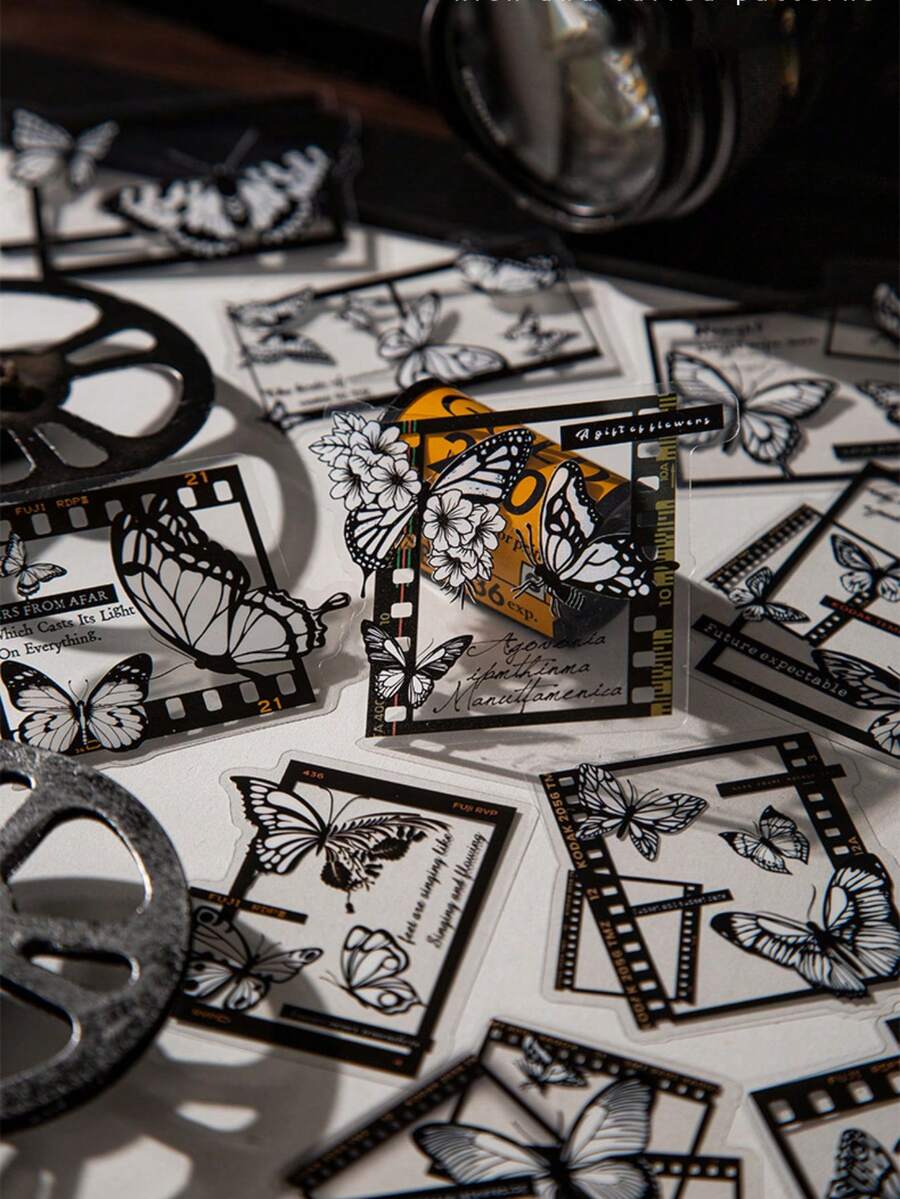 1 件装胶片拼贴笔记本材料装饰拼贴用于礼品标签、可切割 DIY 纸工艺品用于垃圾日记本套件、剪贴簿、礼品盒、贺卡、冒险书 - 彩色 - 查看 1