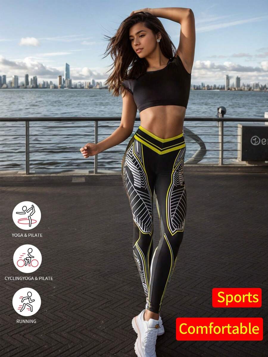 Quần bó mùa đông mới nâng mông thoáng khí nhanh khô, quần legging cạp cao nhiều màu có họa tiết in, phù hợp cho yoga, khiêu vũ, chạy bộ, tập luyện, quần thể thao ôm vừa vặn - Đen và trắng - Xem 1