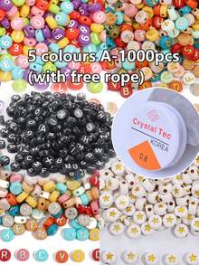 100/1000 piezas, Cuentas con letra para pulseras, Cuentas con letra para pulsera de la amistad, Cuentas con letra doradas de acrílico con forma de letra redonda, Cuentas con letra para hacer pulseras, collares y manualidades DIY, Cuentas con número para pulseras - Multicolor - Ver 12