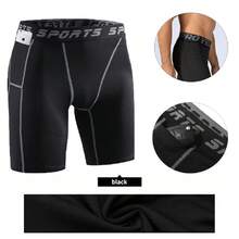 Pantalónes Corta para Hombre Casual, Licra Deportiva Gym Short Compresión Bolsa Celular - Negro - Ver 8