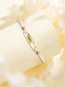 1 peça Pulseira de charme personalizada gravada - Elo de de aço inoxidável exclusivo e elegante, presente ajustável banhado a ouro para filha, pulseira trançada, filho ou família no aniversário, barra de nome, pulseira gravada, gravura personalizada, aço inoxidável simples