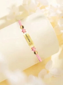 1 peça Pulseira de charme personalizada gravada - Elo de de aço inoxidável exclusivo e elegante, presente ajustável banhado a ouro para filha, pulseira trançada, filho ou família no aniversário, barra de nome, pulseira gravada, gravura personalizada, aço inoxidável simples