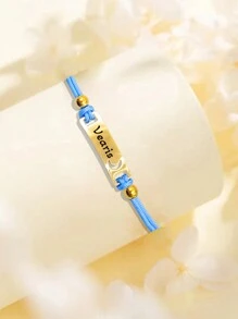 1 peça Pulseira de charme personalizada gravada - Elo de de aço inoxidável exclusivo e elegante, presente ajustável banhado a ouro para filha, pulseira trançada, filho ou família no aniversário, barra de nome, pulseira gravada, gravura personalizada, aço inoxidável simples