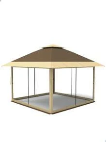 12 X 12 Instant Pop Up Gazebo Canopy Tent Shelter With Netting 4 Stanbags Outdoor Shelter Instant Gazebo Tent For Lawn,Garden,Backyard,Deck - Khaki - View 3