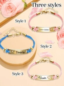 1 peça Pulseira de charme personalizada gravada - Elo de de aço inoxidável exclusivo e elegante, presente ajustável banhado a ouro para filha, pulseira trançada, filho ou família no aniversário, barra de nome, pulseira gravada, gravura personalizada, aço inoxidável simples