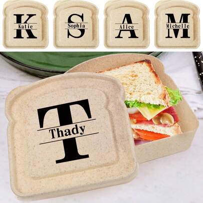 Customized Name Toast Freshness Preservation Box With Lid Bread Bento Case Organizer Sandwich Breakfast Containers Lunch Bag Toast Case Portable Bento Box Fresh-Keeping Lunch Bag Storage Durable Waterproof For Picnic Meal Accessories Personalized DIY Pattern With Name Customiz