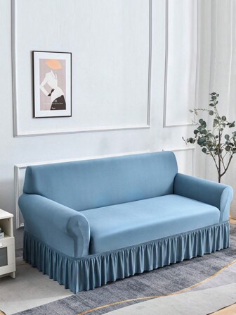 1pc Elastic Sofa Cover With Skirt Design, Modern Style Polyester Fabric, Machine Washable, Dust And Stain Resistant, All Seasons