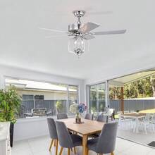 Ceiling Fan, Crystal Chandelier Fan, Reversible Motor, Timer, Polished Chrome (Bulb Not Included) And Remote Control 52-Inch Bedroom Ceiling Fan With Lights