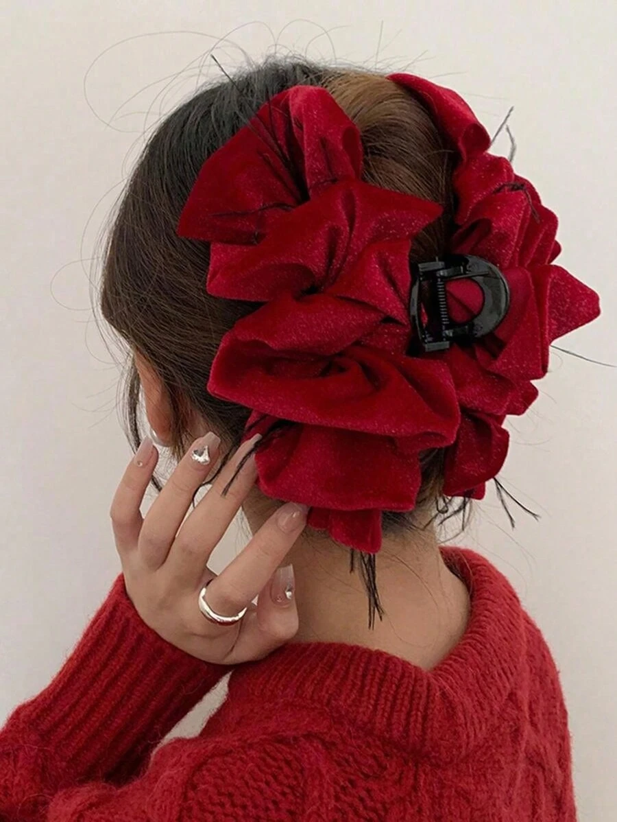 1pc Ladies' Korean-Style Multi-Layer Bow Hair Clip, Feather Claw Clip, Hair Claw Hair Accessory For Back Head Elegant Valentine's Day Hair Clips Hair Jaw Clip Hair Clamps Hair Clutch Hair Catcher Clip, Casual Fall Winter Hair Accessories For Women For Vacation Outfits Woman
