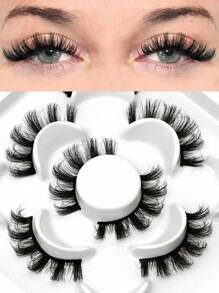 GROINNEYA 5 对浓密假睫毛仿貂皮睫毛 D 卷曲漫画眼睫毛自然浓密假睫毛旅行必备化妆工具 - 黑色 - 查看 1