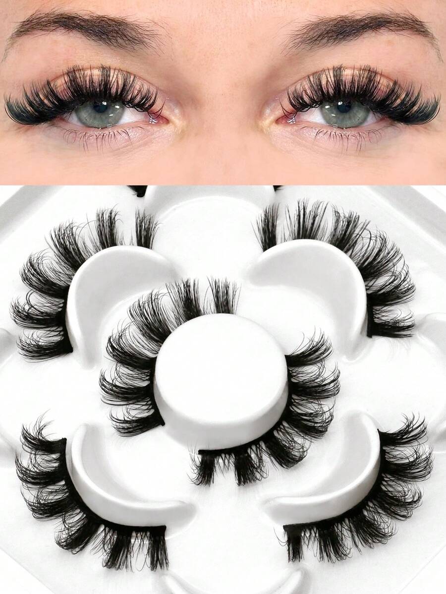 GROINNEYA 5 对浓密假睫毛仿貂皮睫毛 D 卷曲漫画眼睫毛自然浓密假睫毛旅行必备化妆工具 - 黑色 - 查看 1