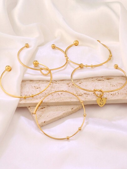 2pcs Stainless Steel Adjustable Cuff Bangles For DIY Jewelry Making Supplies Heart Open Bangle Bracelet Base Setting