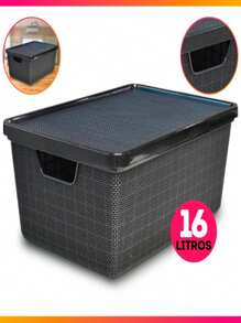 Caixa Organizadora Jutta 16 Litros Com Tampa Plástico - Preto - Visão 1