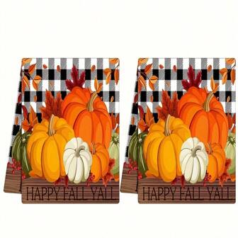 2pcs Vintage Autumn Kitchen Towels - Perfect For Thanksgiving, Halloween Or Any Fall Celebration - Machine Washable, Checkered Design, 40cm X 60cm