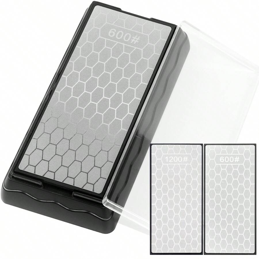 Diamond Sharpening Stone Double-Sided, Diamond Knife Sharpener Stone, Honeycomb Surface Plate With Non-Slip Base For Scissors Knives Outdoor Kitchen Sharpen Tools Coarse 600# / Fine 1200# - 灰色 - 查看 1