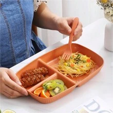 餐盘套装，优质分量控制盘，不易破碎，野餐塑料盘，可重复使用，适用于微波炉和洗碗机，成人儿童餐具。创意餐盘，3格，时尚设计，蛋白质