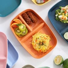 餐盘套装，优质分量控制盘，不易破碎，野餐塑料盘，可重复使用，适用于微波炉和洗碗机，成人儿童餐具。创意餐盘，3格，时尚设计，蛋白质