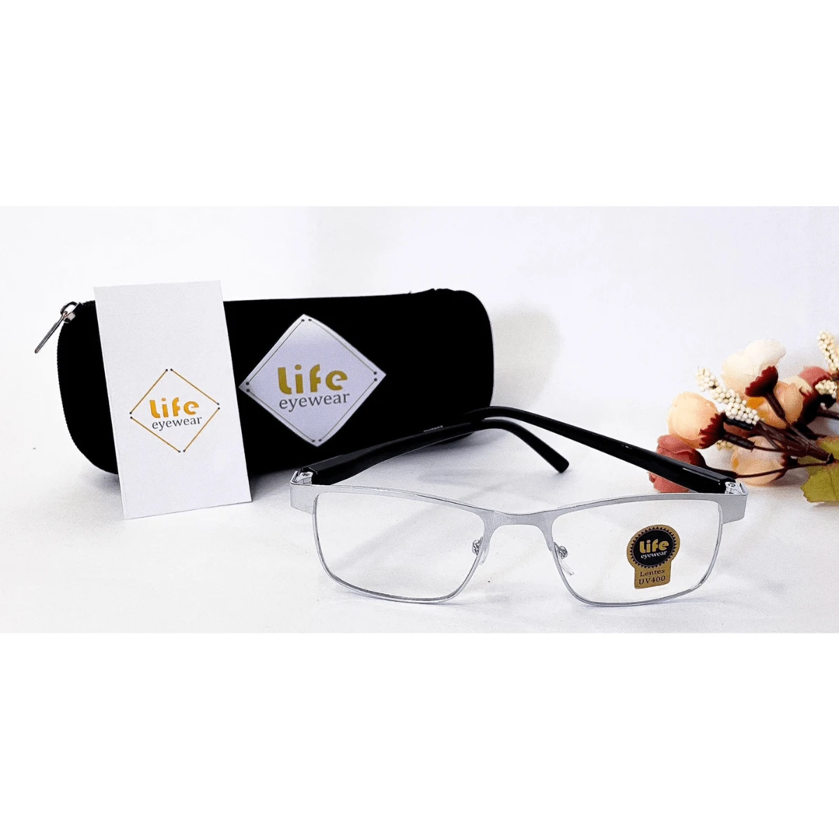 Prescription Glasses +0.50 To +4.00 Rectangular Metallic Silver Reading Rest - 銀色 - 查看 1