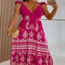 Long Printed Dress With Straps And Tie - 粉色 - 查看 3