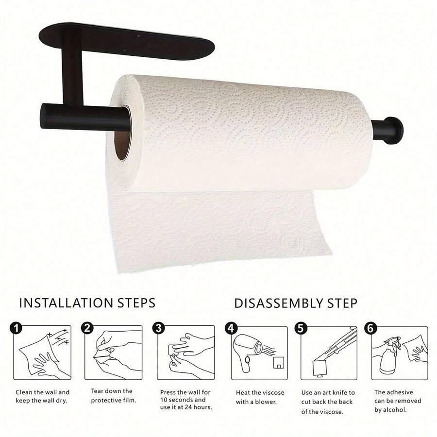 1pc Paper Towel Holder, Creative Perforation-Free Paper Towel Holder, Wall Mounted Paper Towel Holder For Home, Suitable For Kitchen And Bathroom, Can Hold Rolls Of Paper - Multicolor - View 1
