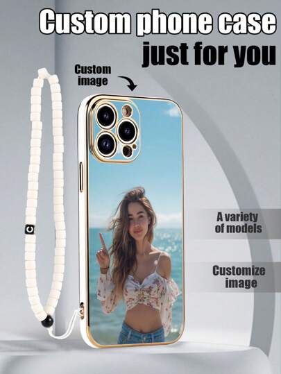 1 capa de celular branca galvanizada com padrão personalizável e à prova de choque e 1 alça de cordão com contas brancas compatível com iPhone/capa de celular combinando/capa de celular com cordão/capa de celular com pulseira/capa de celular engraçada/capa de celular Android/compatível com capa de celular /capa de celular/capa de celular OPPO/compatível com capa de celular iPhone 15 Pro Max/iPhone 14 Pro Max/compatível com capa de celular A52 4G/compatível com capa de celular A31 4G/compatível com capa de celular A23/capa para Redmi Note 11 Pro 4G/capa para Redmi Note 12 4G/capa para OPPO A54/compatível com capa de celular A14/compatível com capa de celular A54 Pingente de celular, capas de celular personalizadas, chique casual urbano