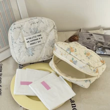 1 个 Ditsy Floral 卫生巾袋，韩式柔软小方形化妆包，便携式多功能化妆包，海洋蓝色，适用于旅行收纳袋、化妆包、化妆包、度假收纳袋、大容量化妆品收纳盒化妆盒，适用于口红、刷子、护肤品、手机、硬币、小物品，适用于家庭、礼物、度假和节日万圣节圣诞节多功能用途，波西米亚风 - 彩色 - 查看 3
