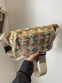 Unisex Waist Pack Crossbody Bag, Travel Hiking Running Fanny Pack, Fits Any Smartphone Wallet, Plaid Pattern, Fashion