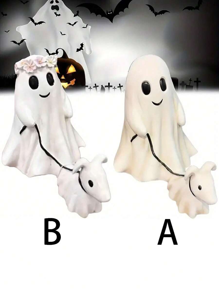 1 pieza Estatua adorable de un perro fantasma de Halloween caminando - Resina, perfecto para decoración del hogar y oficina, acento festivo para mesa, mejor regalo
