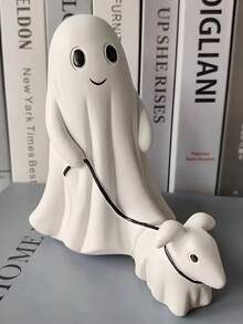 1 pieza Estatua adorable de un perro fantasma de Halloween caminando - Resina, perfecto para decoración del hogar y oficina, acento festivo para mesa, mejor regalo
