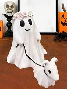 1 pieza Estatua adorable de un perro fantasma de Halloween caminando - Resina, perfecto para decoración del hogar y oficina, acento festivo para mesa, mejor regalo