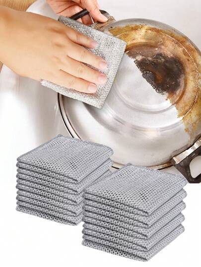 1PC/5pcs Non Scratch Wire Dishcloth Wet And Dry, Kitchen Dish Towels Double Layer Wire Dishwashing Rags Cleaning Pads, Multipurpose Metal Wire Dishcloth Reusable Scrubbing Pads For Kitchen