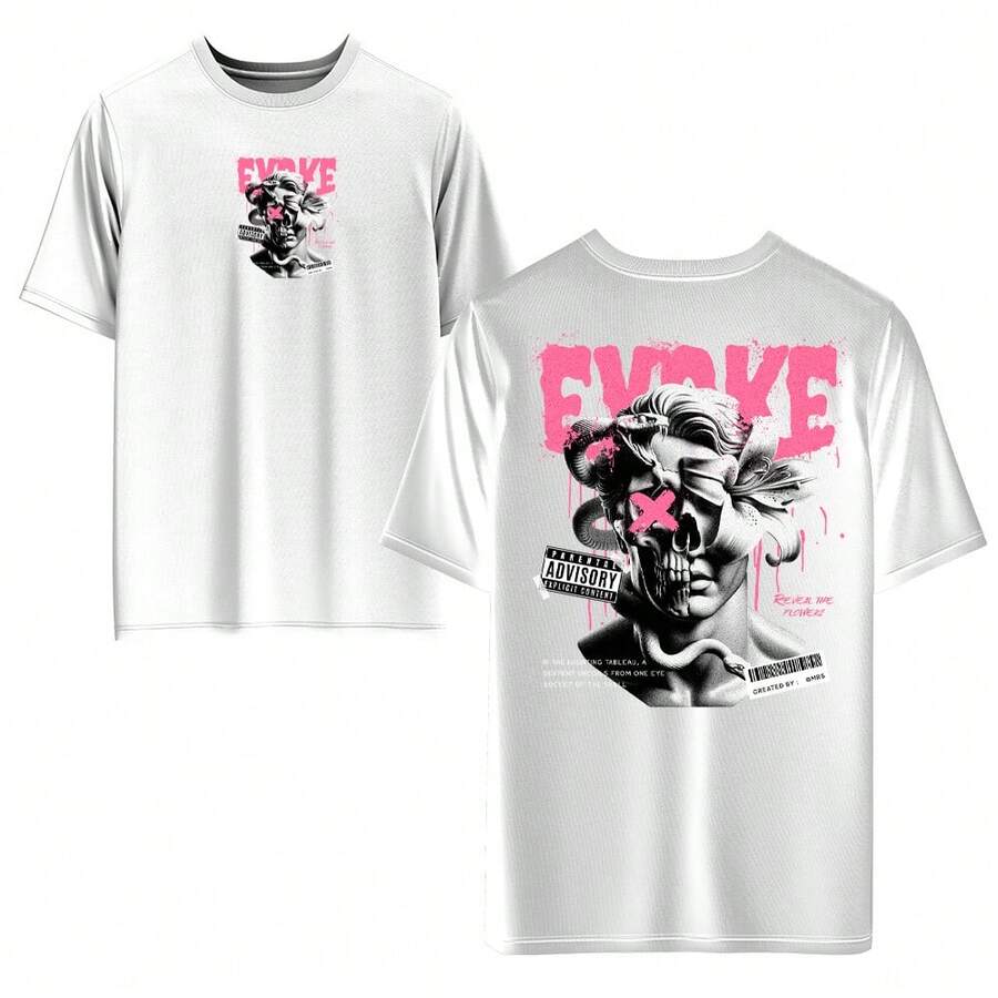 Unisex 100% Cotton T-Shirt With Front And Back Print And Round Neck. - trắng - Xem 1