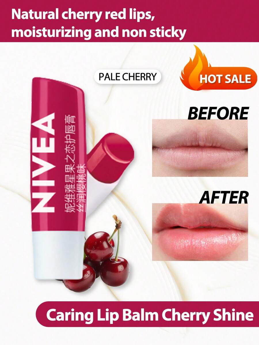 NIVEA Lip Care Lip Balm 4.8g Pale Cherry Red Color, Cherry, With Shea Butter, Jojoba Oil And Avocado Oil, Moisturizing Lip Care, For All Day Lip Hydration,100% Natural Formula, Reduce Lip Fine Lines Lip Balm Lip Makeup - Cherry 4.8g - 查看 1