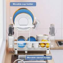 GROWSUN-2 Tier Dish Drying Rack Dish Racks For Kitchen Counter Metal Dish Drainers With Knife Cup Utensil Holder - White - View 4