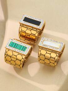 1 Stück Edelstahl geometrischer Ring, Luxus Zirkonia Damen Hochzeitsmode Ring Schmuck