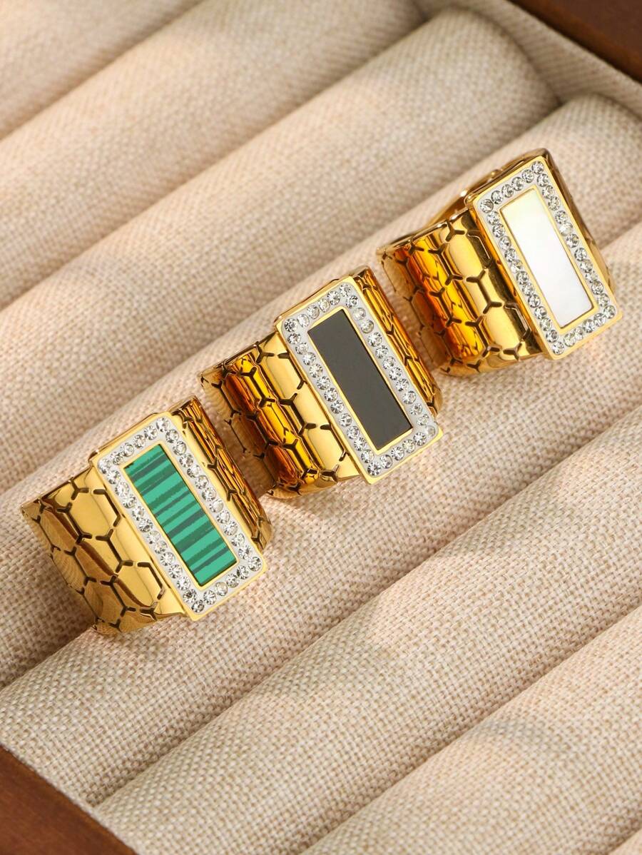1 Stück Edelstahl geometrischer Ring, Luxus Zirkonia Damen Hochzeitsmode Ring Schmuck