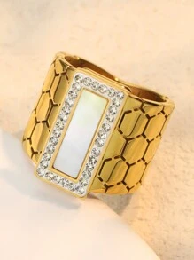1 Stück Edelstahl geometrischer Ring, Luxus Zirkonia Damen Hochzeitsmode Ring Schmuck