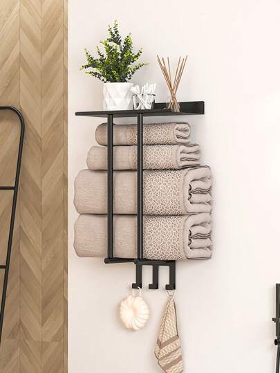 1pc Wall-Mounted Towel Storage Cabinet, Drilling-Free Towel Rack, Holds Bath Towels, Hand Towels & Face Towels, Towel Storage Shelf Bathroom Bathroom Accessories Bathroom Tools