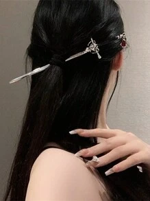 Grampo de Cabelo em Formato de Espada Estilo Chinês Retrô, Grampo de Cabelo de Metal Moderno Minimalista, Acessórios de Cabelo de Alta Qualidade para Mulheres no Halloween - Multicolorido - Visão 1
