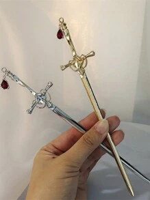 Grampo de Cabelo em Formato de Espada Estilo Chinês Retrô, Grampo de Cabelo de Metal Moderno Minimalista, Acessórios de Cabelo de Alta Qualidade para Mulheres no Halloween - Multicolorido - Visão 3