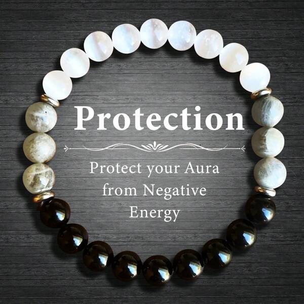 1pc Black Obsidian, Tourmaline, Crystal & Sunstone Elastic Gemstone Bracelet - 8mm Beads