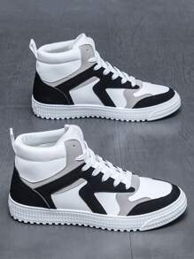 Men's Fashion Casual Sneakers Skateboard Shoes Anti-Slip Student Sports Shoes High Top Breathable Non-Slip Valentines - Black and White - View 1