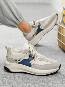 Men's Gray Contrast Color Casual Sport Running Shoes, Minimalist Outdoor Comfortable Low-Top Leisure Sneakers