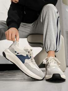 Men's Gray Contrast Color Casual Sport Running Shoes, Minimalist Outdoor Comfortable Low-Top Leisure Sneakers
