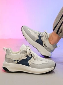 Men's Gray Contrast Color Casual Sport Running Shoes, Minimalist Outdoor Comfortable Low-Top Leisure Sneakers