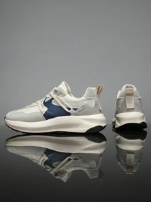 Men's Gray Contrast Color Casual Sport Running Shoes, Minimalist Outdoor Comfortable Low-Top Leisure Sneakers