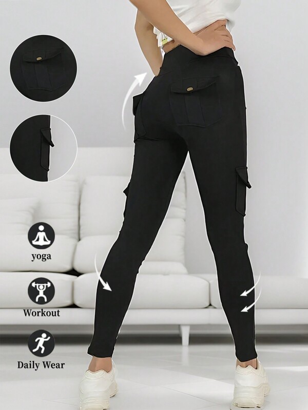 Summer Workout Women Workwear Yoga Leggings With 4 Pockets High Waist Tummy Control Stretchy Fitness Pants Gym Tight