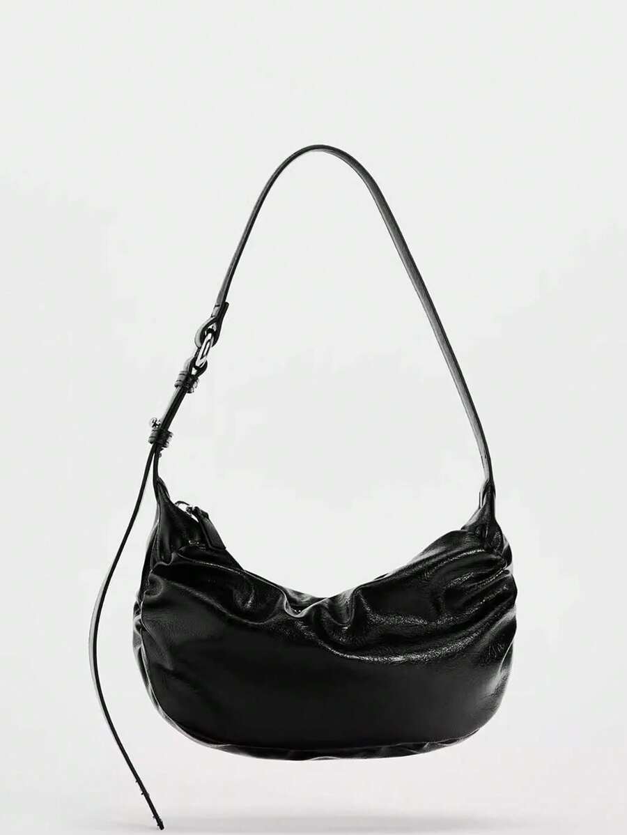 Autumn/Winter New Women Pleated Design Armpit/Crescent Shoulder Bag, Suitable For Office Commuting, White-Collar Worker, Selfies, Students Of High School And University